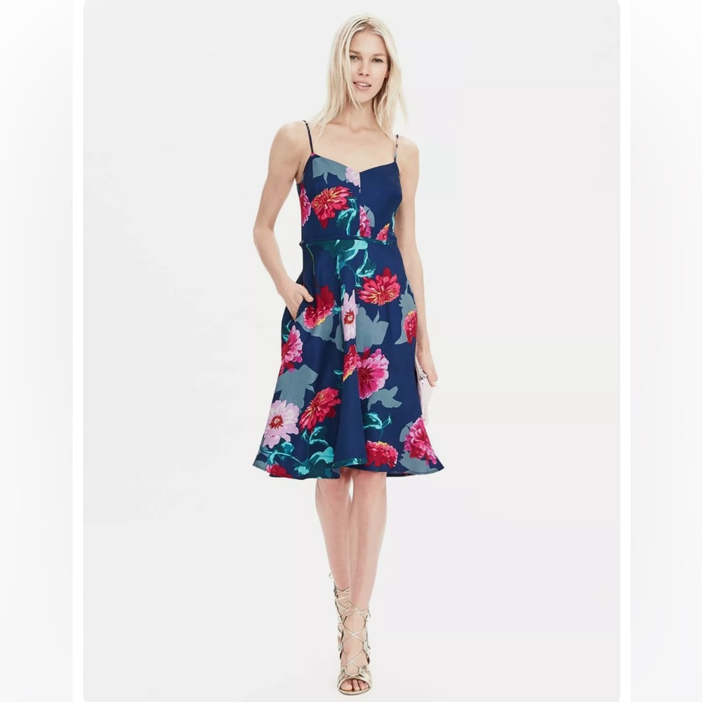 New! BANANA REPUBLIC Floral Linen Blend Dress 2 Petite NWT